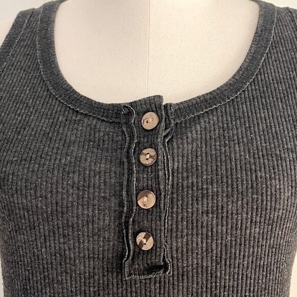 *Like New* Soft Gray Ribbed Tank Top with Wooden Buttons - Picture 2 of 7